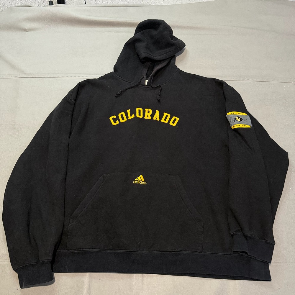 VTG Y2K Adidas Colorado Buffalo Black Hoodie Sweatshirt‎ Sweatshirt XL College-